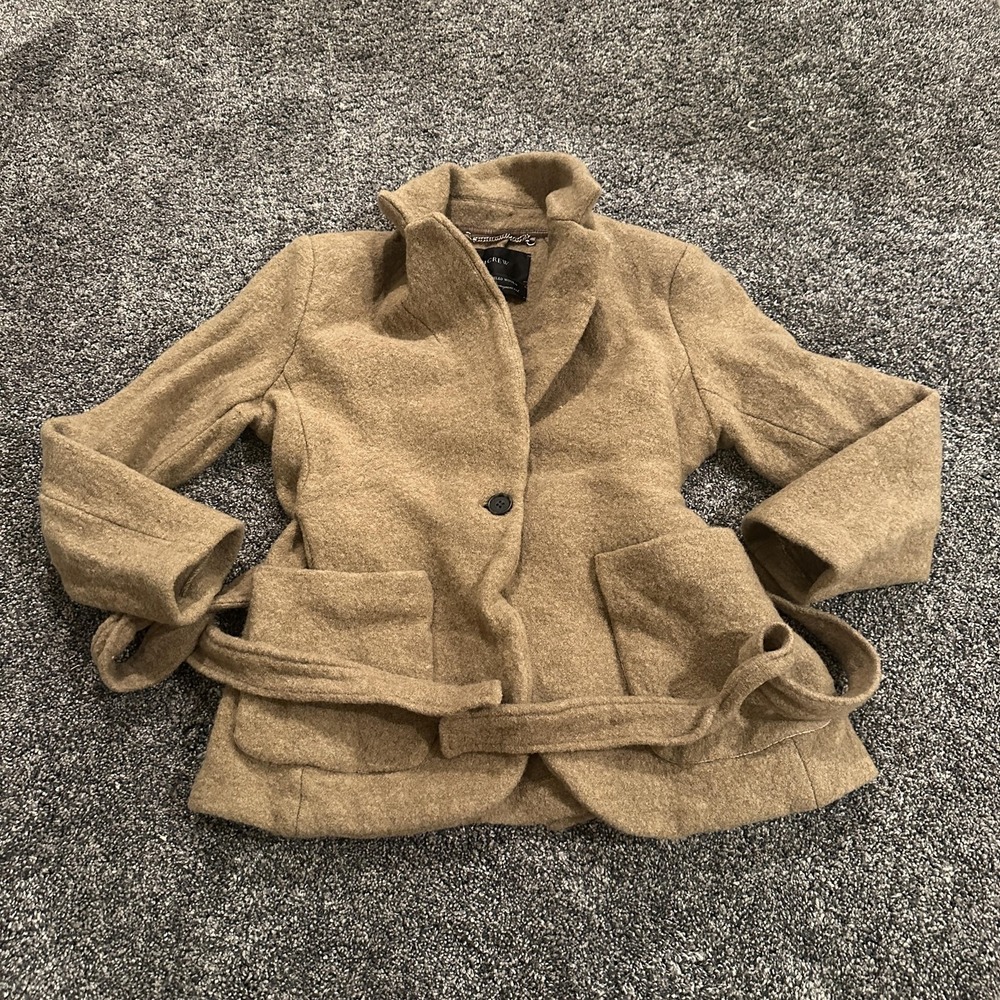 J Crew Jacket Womens 6 Brown Italian Boiled Wool Belted Coat Peacoat BJ8984